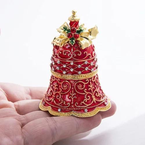 YU FENG Caja con bisagras de 2.8 pulgadas con bisagras, caja de joyería con diamantes de imitación de joyería esmaltada pintada en rojo chino para