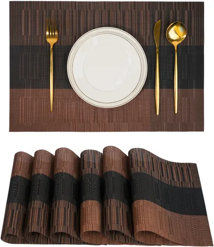 Miniatura 12 de Juego de 6 manteles individuales, antideslizantes, tejido de PVC, fáciles de limpiar, resistentes al calor, para cocina, comedor, decoración Beige