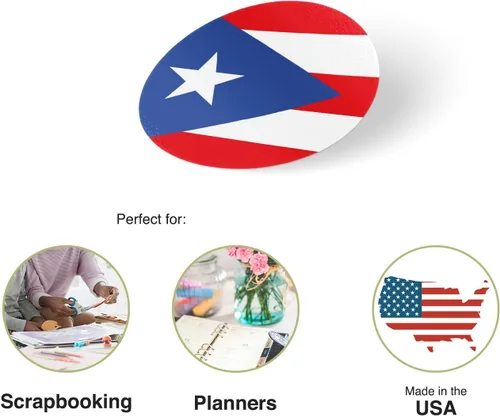 Miniatura 2 de Calcomanía de vinilo con la bandera del estado de Puerto Rico, 1 pulgada, redondo, dos hojas, 50 piezas en total, con logotipo para niños, álbum