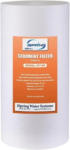 iSpring FP15B Filtro de sedimentos para sistemas de filtración de agua para toda la casa, polipropileno de alta capacidad de 5 micrones premium, 4.5