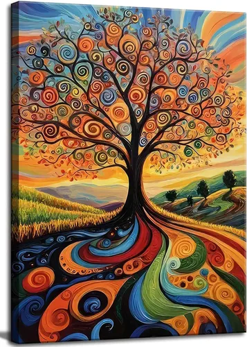 Miniatura 20 de Lienzo enmarcado en oro, bosque de sol, arte de pared, textura 3D, impresionista, paisaje, decoración, imagen, primavera, verano, naturaleza