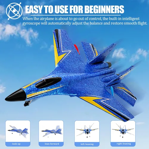 Miniatura 5 de Avión de Control Remoto para Niños, Aviones de Poliestireno RC de 2 Canales Jet Juguete Inalámbrico, Avión de Ala Delta RC para Principiantes, Azul