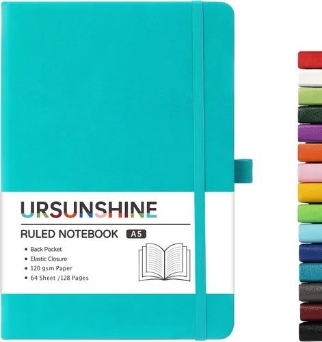 Miniatura 37 de Cuaderno punteado, diario, 5.3 x 8.26 pulgadas, tapa dura, prémium, papel grueso, doble espiral, bandas, cuero negro sintético, lazo para bolígrafo
