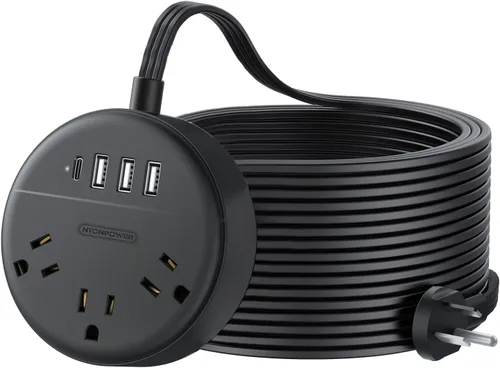 Miniatura 11 de NTONPOWER - Tira de alimentación de enchufe plano, cable de extensión plano ultrafino de 5 pies, 3 tomas de corriente y 4 puertos USB, montaje