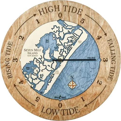 Miniatura 11 de Sea & Soul Seven Mile Island - Reloj de marea náutico de 16 pulgadas, Avalon y Stone Harbor - Reloj de marea alta con mapa de madera en 3D, regalos