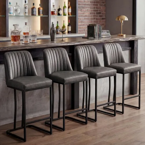 Miniatura 9 de LSSPAID Juego de 2 taburetes de bar de altura de mostrador, sillas de bar tapizadas modernas de poliuretano con respaldo y reposapiés, patas