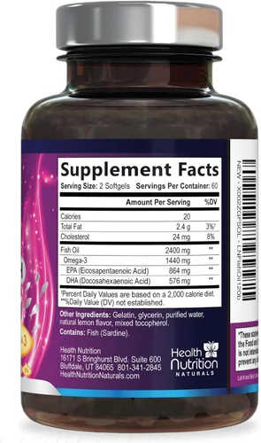 Miniatura 9 de Suplementos de aceite de pescado Omega 3 – 2400 mg de aceite de pescado por porción – Omega-3 de triple fuerza con ácidos grasos EPA y DHA – Apoyo