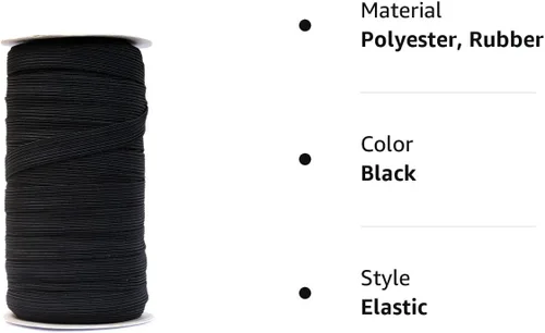 Miniatura 4 de Banda elástica plana de 50 yardas de longitud de 1/2 pulgada de ancho para costura, cordón elástico para proyectos de bricolaje, artes y Negro