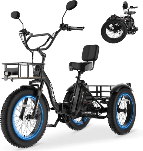 Miniatura 10 de MOONCOOL Triciclo eléctrico para adultos, 20 x 4 pulgadas, triciclo eléctrico con neumáticos gruesos, bicicleta eléctrica de 3 ruedas de 48 V, 500