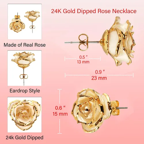 Miniatura 2 de Aretes de rosa chapados en oro para mujer, aretes de rosa de moda, el mejor regalo para esposa, madre en el día de San Valentín, aniversario