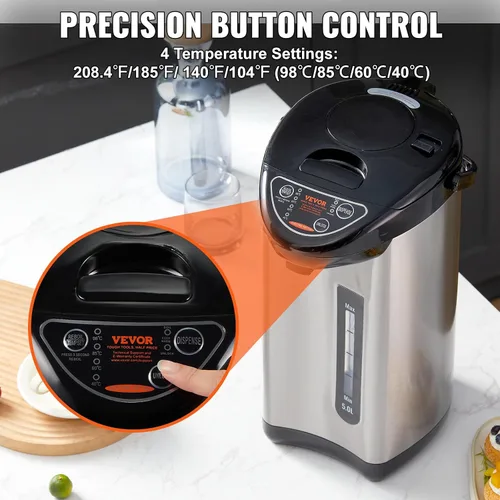 Miniatura 13 de VEVOR Dispensador de agua caliente, caldera y calentador de agua ajustable de 4 temperaturas, calentador de agua de encimera de acero inoxidable
