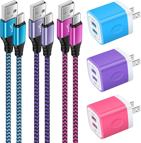 Miniatura 12 de Cargador USB tipo C enchufe de doble puerto cargador de pared rápido bloque de carga de teléfono con 2 cables C de 6 pies para Samsung Galaxy S26