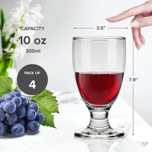 Miniatura 3 de Juego de 4 copas de vino tinto y blanco de 10 onzas, tallo corto, copas de banquete con tallo de cristal, taza de jugo de té helado para fiestas