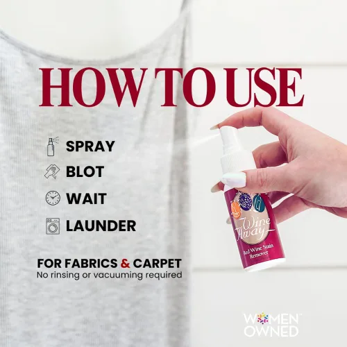Miniatura 7 de Wine Away Removedor de manchas de vino tinto – Elimina las manchas de vino de la tela y la alfombra – Tamaño apto para viajes – Removedor de manchas