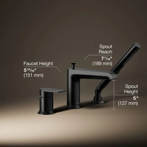 Miniatura 3 de Kohler K-97070-4-BL Hint® Grifo de baño con ducha de mano, negro mate