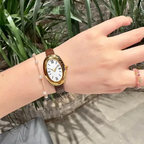 Miniatura 5 de MASTOP Reloj de pulsera para mujer, elegante reloj de pulsera con esfera ovalada de 0.945 in, reloj de pulsera de cuarzo estilo joyería de oro