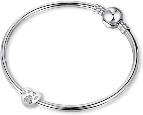 Miniatura 4 de QeenseKc Abalorio de corazón con diseño de pata de mascota con circonita cúbica para Pandöra y pulsera europea