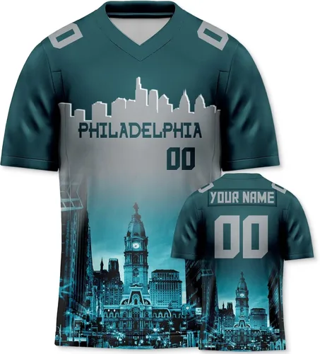 Camiseta de fútbol personalizada con diseño de ciudad y horizonte nocturno, regalos para hombres, mujeres, jóvenes, número de nombre, moda, día del