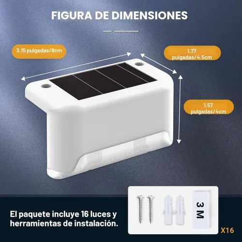 Miniatura 6 de SOLPEX - Juego de 16 luces solares para cercas al aire libre, luces impermeables LED para escalones solares para escaleras al aire libre, terraza