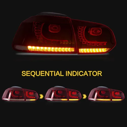 Miniatura 3 de VLAND Conjunto de luces traseras para Golf 6 2010-2014, lámparas traseras con DRL, luz trasera con luces antiniebla y señal de giro secuencial