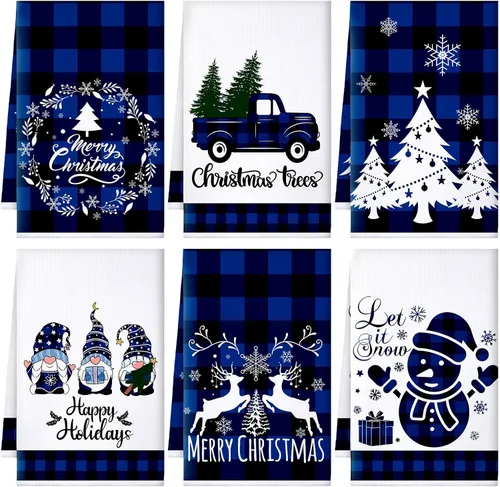 Miniatura 23 de Sratte 6 piezas de toallas de cocina navideñas, toallas de mano de muñecos de nieve de invierno, toallas absorbentes de árbol de Navidad y renos