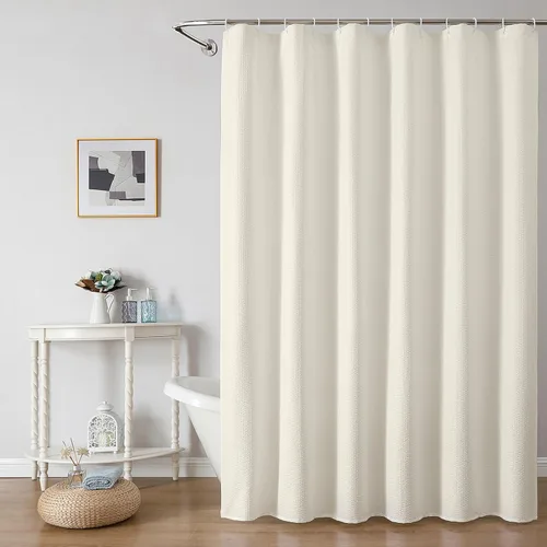 Miniatura 25 de OWENIE Cortina de ducha blanca para baño, 96 pulgadas, extra larga, elegante cortina de ducha de tela texturizada en relieve 3D, repelente al agua