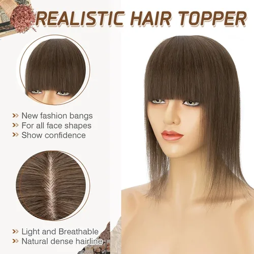 Miniatura 44 de Rich Choices Pelucas con topper de cabello para mujeres, cabello humano real 100% Remy, sin flequillo, para mujeres con adelgazamiento en la parte