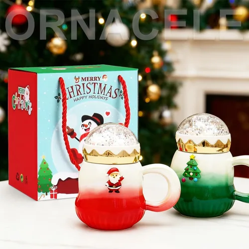 Miniatura 6 de Taza de Navidad, lindas tazas de té de cerámica con tapa de Santa, taza novedosa para leche, café, chocolate caliente, regalo de Navidad