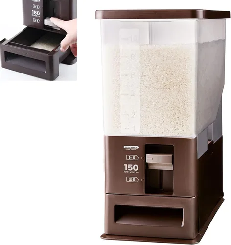 i Kito Dispensador de arroz de 26 libras con recipiente medidor, almacenamiento de cocina grande para encimera para alimentos secos, avena, granos,