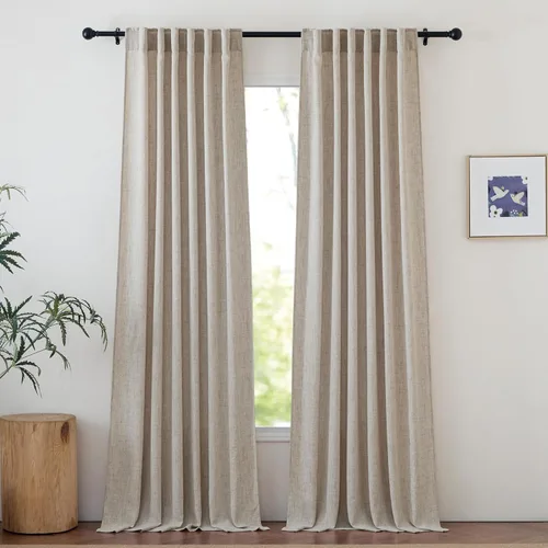 Miniatura 23 de NICETOWN Cortinas de lino grueso para dormitorio, privacidad añadida, bolsillo para barra y pestaña trasera, no se transparentan, mezcla de lino
