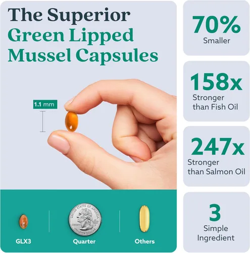 Miniatura 4 de GLX3 Cápsulas de aceite de mejillón de labios verdes extra fuertes – Suplemento cómodo para las articulaciones de larga duración – Apoyo