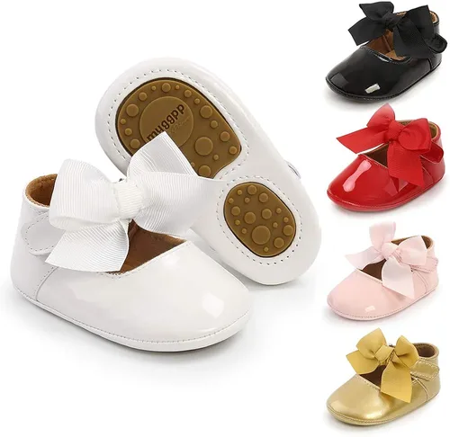 Meckior - Zapatos bajos y livianos para bebés estilo Mary Jane con suela suave y lazo decorativo para vestidos de princesa o bodas para niñas que