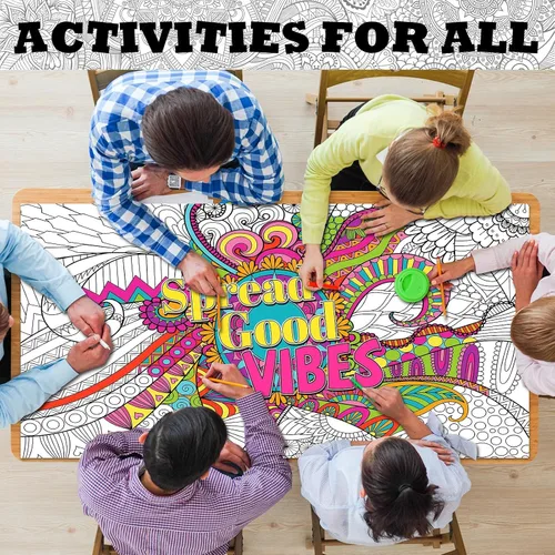 Miniatura 5 de Naozinebi Pósteres gigantes para colorear de mandala grandes, carteles de dibujo motivacional, animales africanos, mantel para colorear gigante