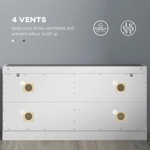 Miniatura 8 de HOMCOM Banco de zapatos, banco de entrada con 2 cajones abatibles, cojín de asiento y 2 rejillas de ventilación para 8 pares de zapatos