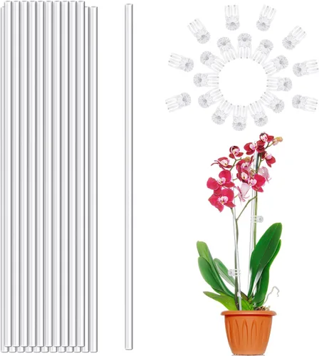 Estacas para Plantas, Palos para Plantas 20 PCS Estacas de Soporte para Plantas de Acrílico Transparente, 18 Pulgadas Estacas de Orquídea de Tallo