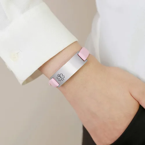 Miniatura 50 de MPRAINBOW Pulsera de alerta médica personalizada para mujer, correa de reloj de cuero genuino, grabado de doble cara, diabetes, epilepsia, joyería