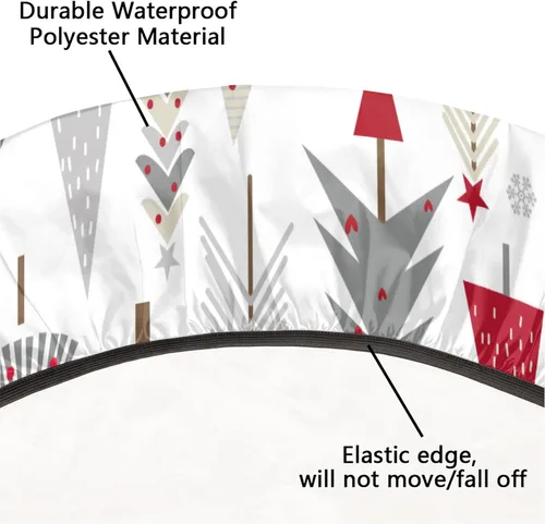 Miniatura 5 de Mantel redondo ajustable para árbol de Navidad de 36 a 42 pulgadas, diseño de copos de nieve, impermeable, lavable, con bordes elásticos, decoración