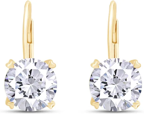 SAVEARTH DIAMONDS Aretes de aro de oro macizo de 14 quilates, 2 quilates, 0.256in, color G-H-I de corte redondo, moissanita, parte trasera de