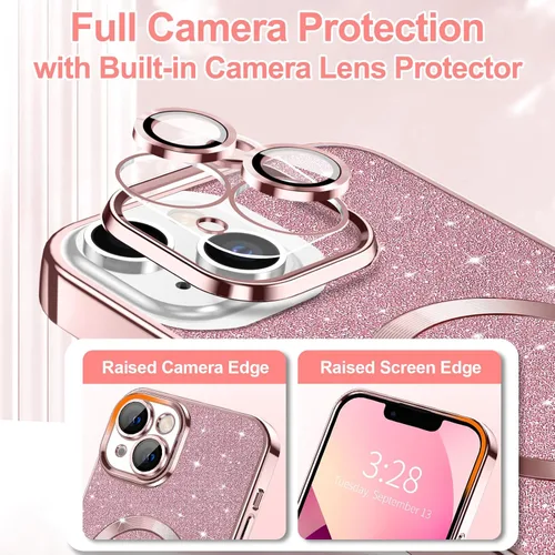 Miniatura 119 de Hython Funda para iPhone 14 Pro Max con purpurina, fundas magnéticas transparentes para teléfono con protector de lente de cámara