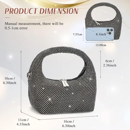 Miniatura 3 de Bolso de mano vintage de los años 20 con diamantes de imitación para mujer, bolso de noche con purpurina brillante, bolso pequeño de diamantes