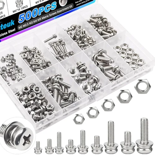 Miniatura 23 de mxuteuk Juego de tornillos M2.5 surtidos, M2.5 x 4/6/8/10/12/16/20/25mm, tornillos de cabeza hexagonal con tuerca hexagonal, kit de tuercas, acero