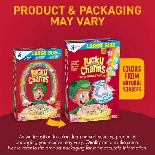 Miniatura 3 de Lucky Charms Cereal sin gluten con malvaviscos, cereales para el desayuno para niños, hecho con grano entero, tamaño grande, 14.9 onzas