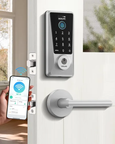 Miniatura 13 de DESLOC Smart Lock D110 Plus, cerradura de puerta delantera inteligente con huella digital WiFi con teclado de pantalla táctil, control remoto