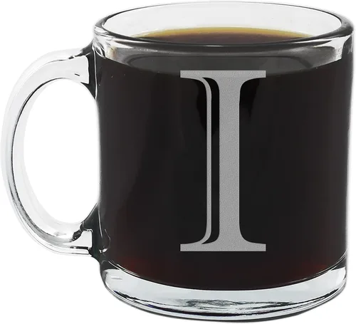 Miniatura 10 de Spotted Dog Company Taza de café de vidrio transparente con monograma grabado de 12 onzas (letra A), regalos de café personalizados de la A a la Z