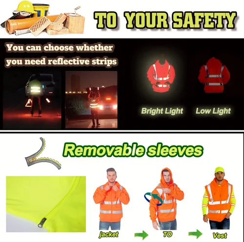 Miniatura 2 de Chaqueta con capucha de seguridad reflectante de alta visibilidad con mangas extraíbles Hi Vis Ropa de trabajo de protección al aire libre unisex
