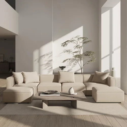 Miniatura 12 de Acanva Juego de Sofá Seccional Modular de Lujo para Sala de Estar, Sofá de Estilo Moderno Minimalista con Otomana y Chaise, Forma de L, Gris