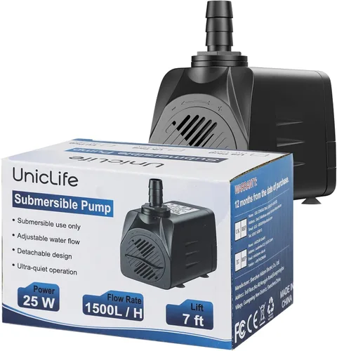 Miniatura 4 de Bomba de agua sumergible Uniclife 80 400 GPH para acuarios o fuentes exteriores o interiores con cable de alimentación de 6'UL.