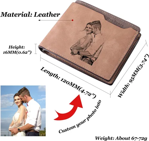 Miniatura 2 de INBLUE Billetera plegable grabada personalizada, cartera de cuero personalizada con foto y texto grabado, regalos para hombres, marido, papá, hijo