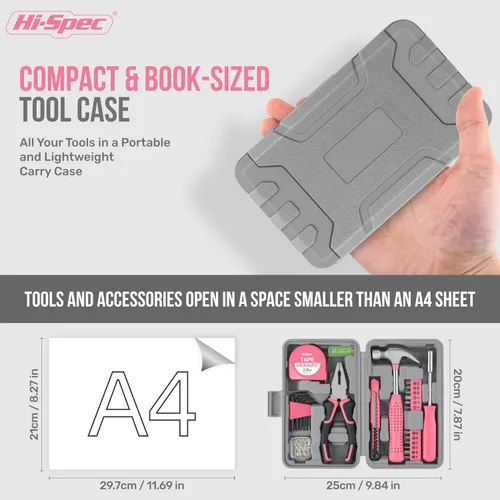 Miniatura 3 de Juego de herramientas Hi-Spec de 25 piezas, rosa, para el hogar, kit de bricolaje para mujeres. Juego de herramientas pequeñas y mini, básicas