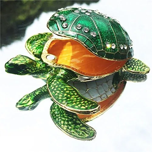 Miniatura 4 de Waltz&F Caja de joyería de estaño con tachuelas de cristal de tortuga marina con biselado pintado a mano anillo titular de regalo del día de la madre